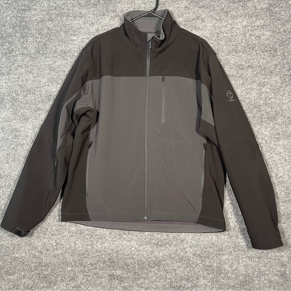 Tech By TUMI Mens Large Black Grey Softshell Full Zip Fleece Lined Active Jacket